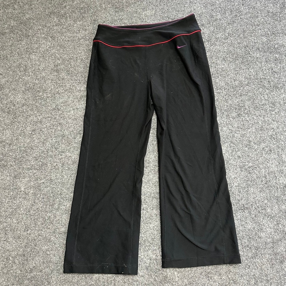 Nike Flare Pants Womens Size S Black Pink Trim Athletic Yoga Stretchy Activewear